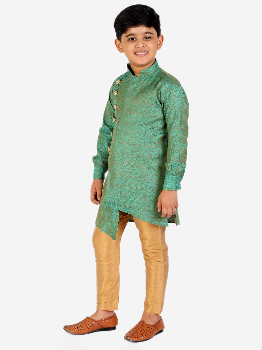 Pro Ethic Boy's Silk Embellished Style Green Kurta Pajama Set (160)
