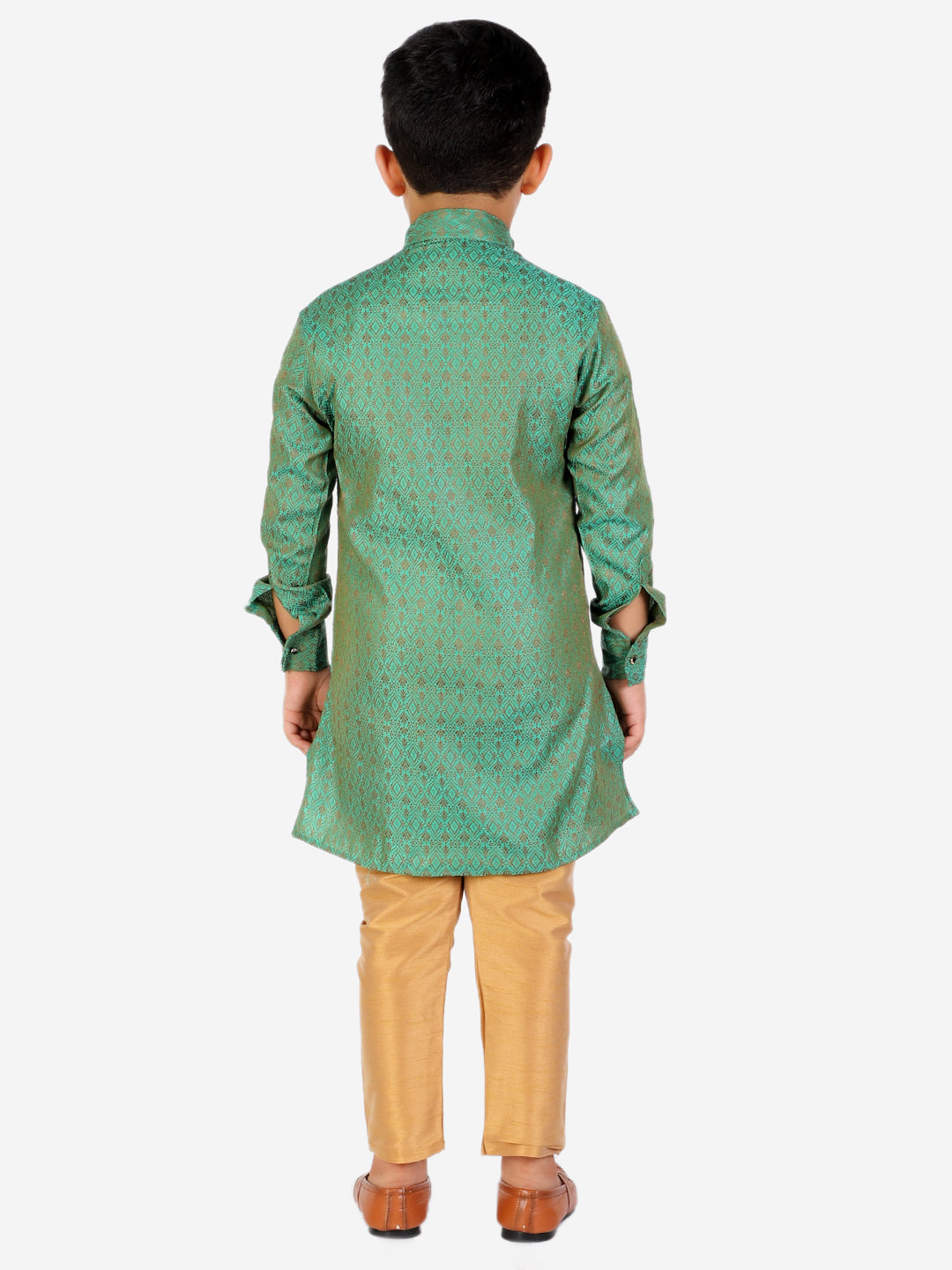 Pro Ethic Boy's Silk Embellished Style Green Kurta Pajama Set (160)