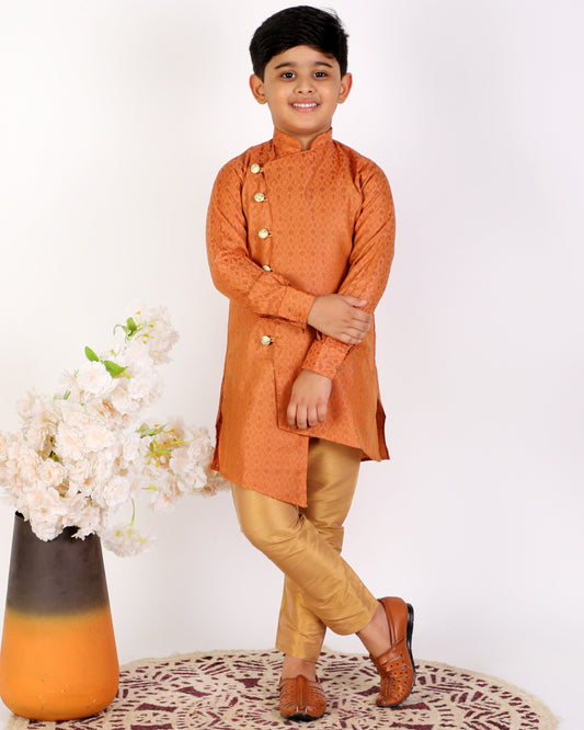 Pro Ethic Boy's Silk Embellished Style Orange Kurta Pajama Set (160)