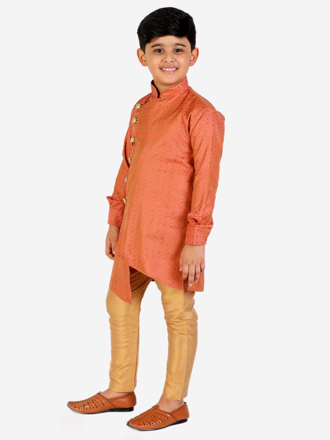 Pro Ethic Boy's Silk Embellished Style Orange Kurta Pajama Set (160)