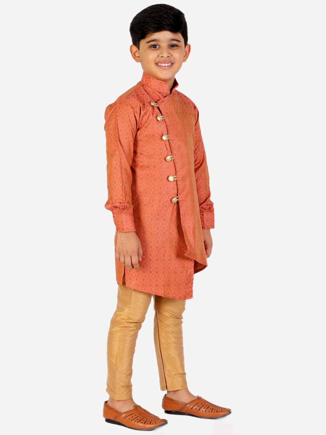 Pro Ethic Boy's Silk Embellished Style Rust Kurta Pajama Set (160)