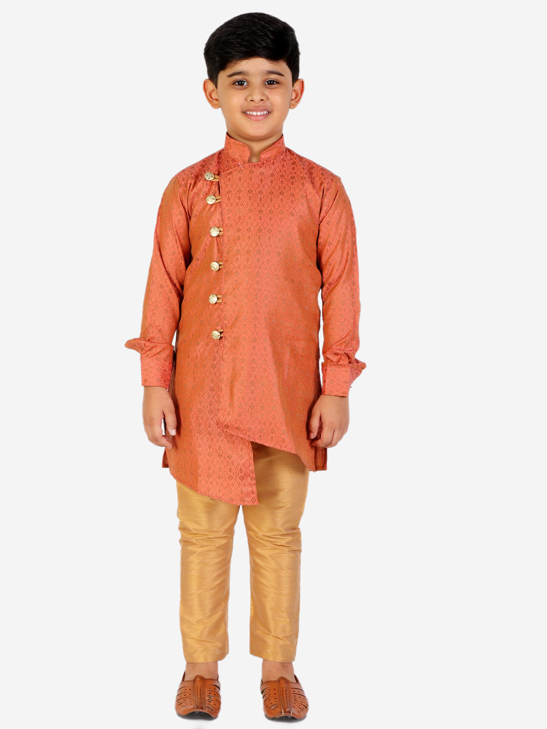 Pro Ethic Boy's Silk Embellished Style Rust Kurta Pajama Set (160)