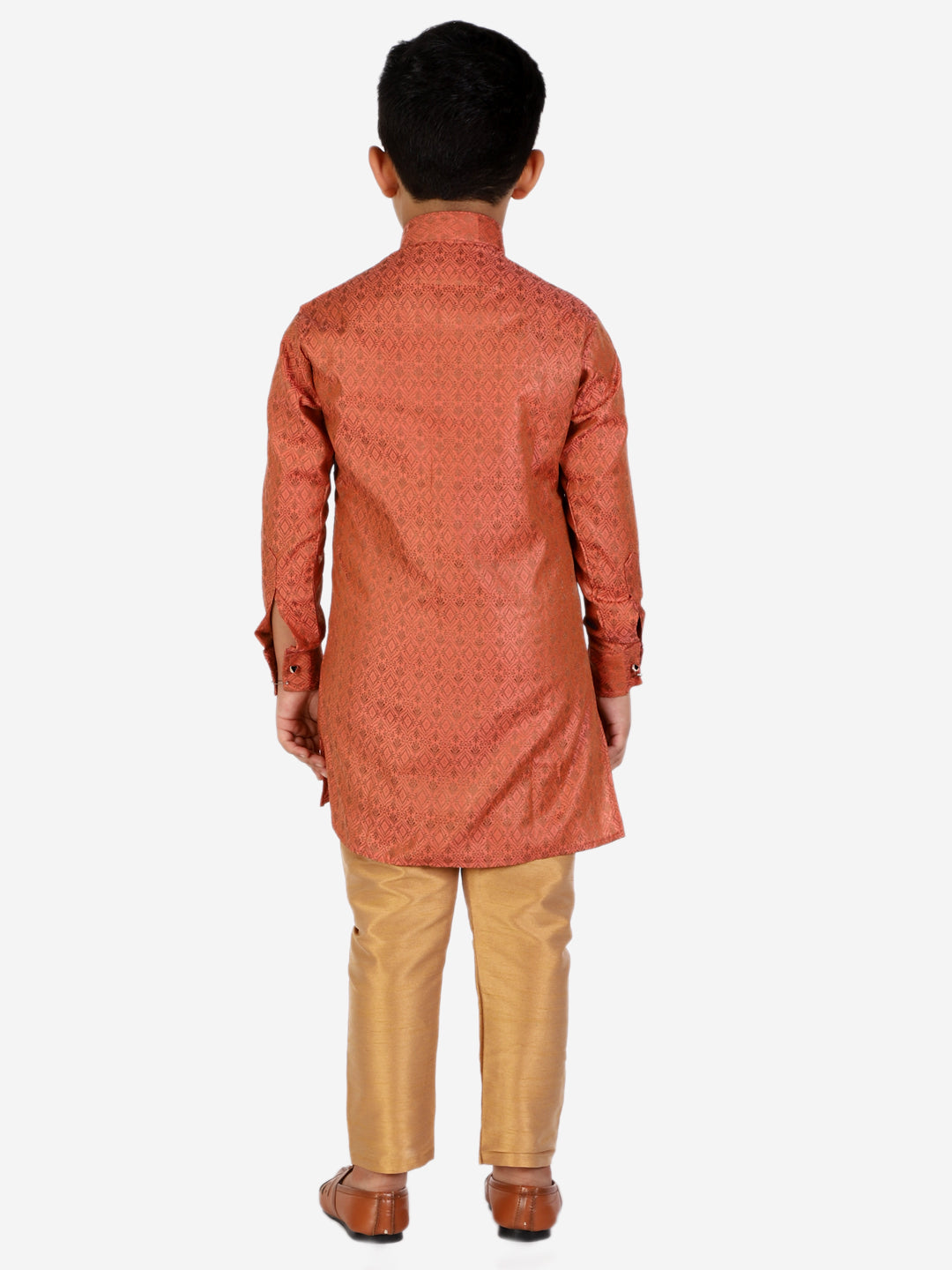 Pro Ethic Boy's Silk Embellished Style Rust Kurta Pajama Set (160)