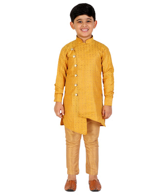 Pro Ethic Boy's Silk Embellished Style Yellow Kurta Pajama Set (160)