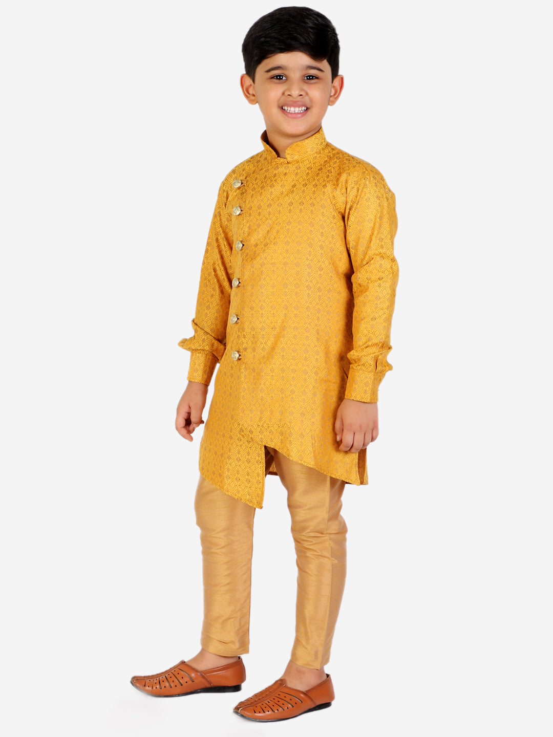 Pro Ethic Boy's Silk Embellished Style Yellow Kurta Pajama Set (160)