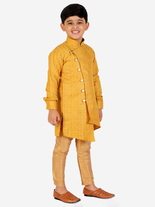 Pro Ethic Boy's Silk Embellished Style Yellow Kurta Pajama Set (160)