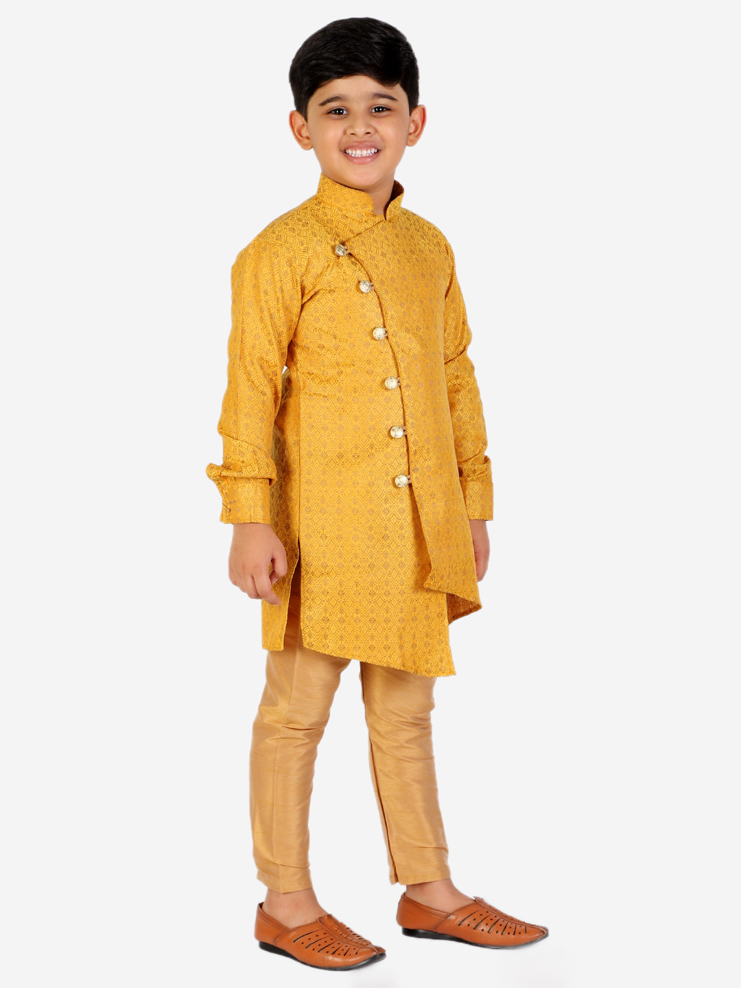 Pro Ethic Boy's Silk Embellished Style Yellow Kurta Pajama Set (160)