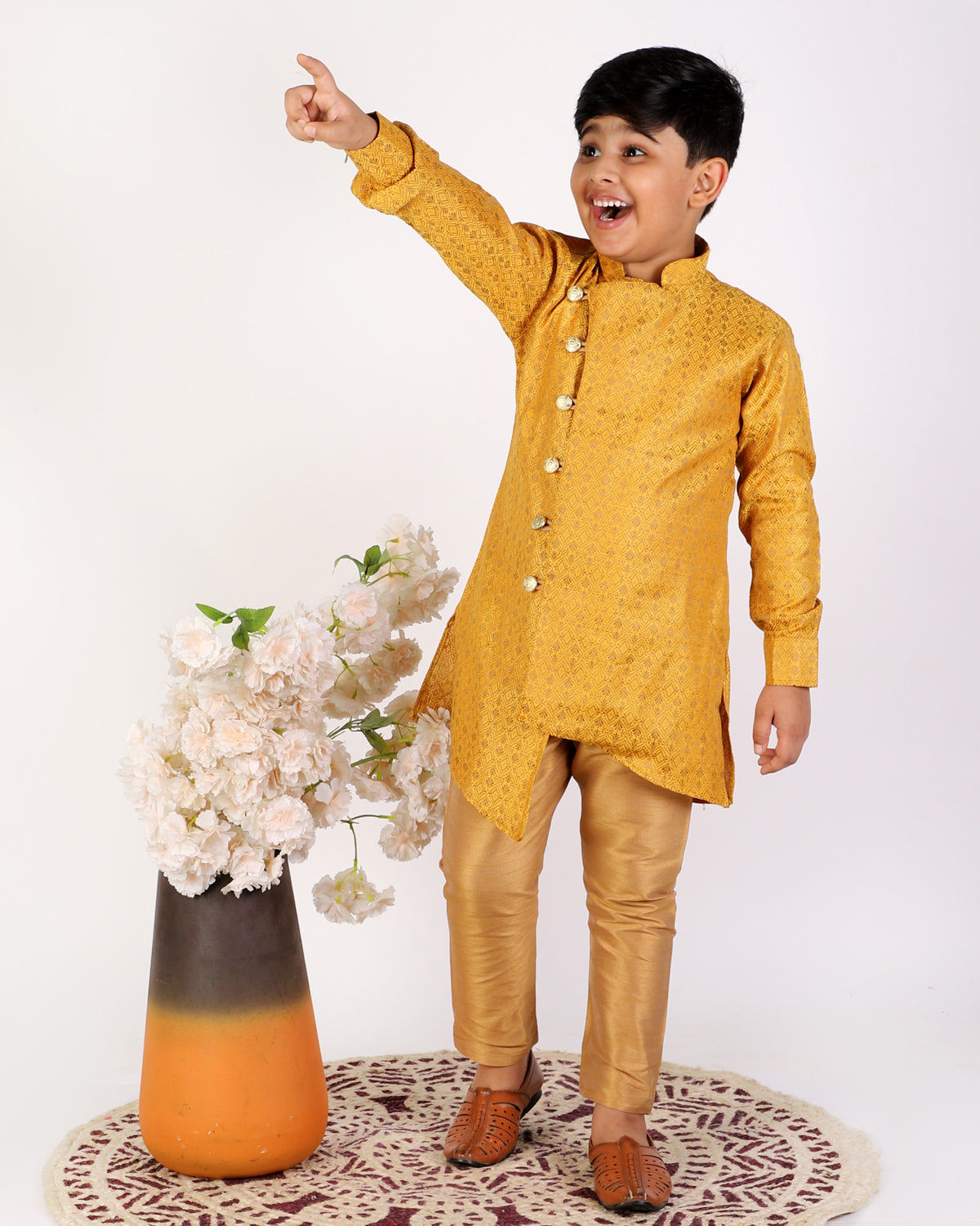 Pro Ethic Boy's Silk Embellished Style Yellow Kurta Pajama Set (160)