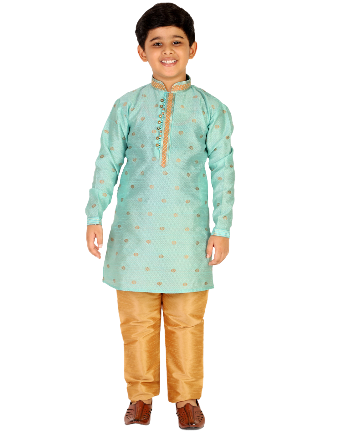 Pro Ethic Boys Kurta Pajama Set Silk Self Design Light Green (S-174)