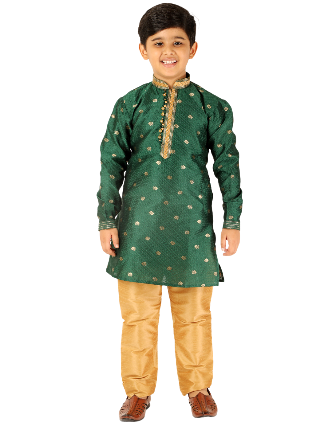 Pro Ethic Boys Kurta Pajama Set Silk Self Design Green (S-174)