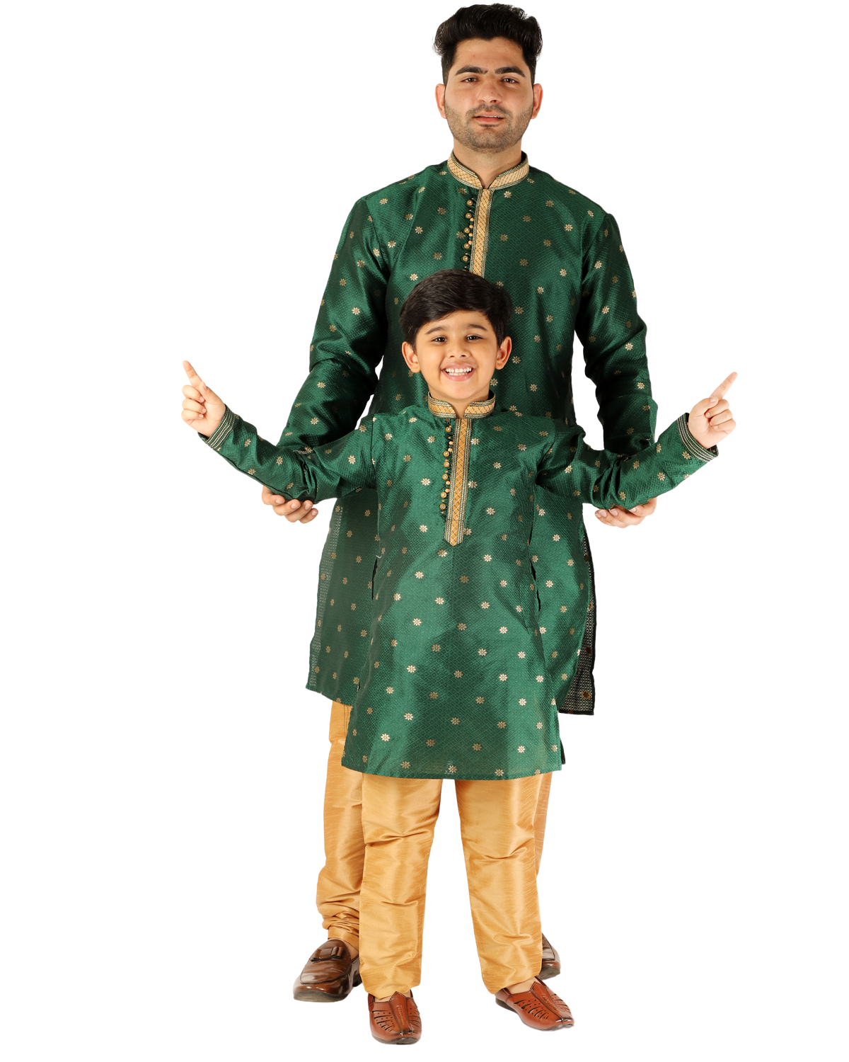 Father Son Kurta Pajama Same Dress Ethnic Wear Green