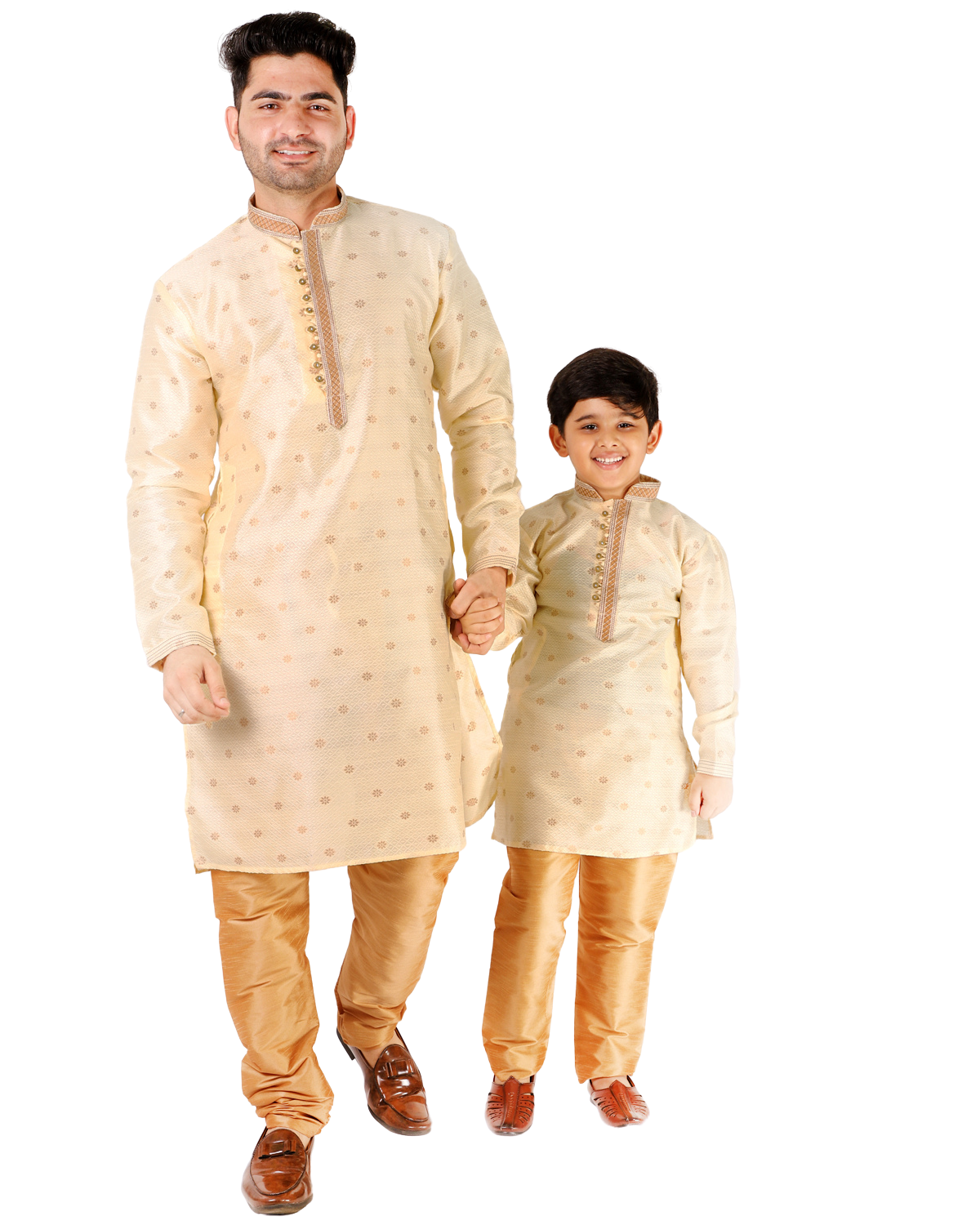 Father Son Kurta Pajama Same Dress Ethnic Wear Gold
