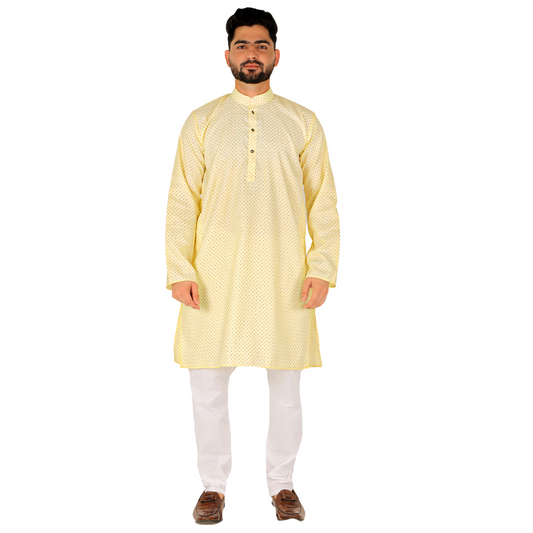 Pro Ethic Men's Kurta pajama set - Printed | Cotton | Lemon | (A-112)