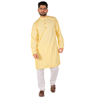 Pro Ethic Men's Kurta pajama set - Printed | Cotton | Yellow | (A-114)