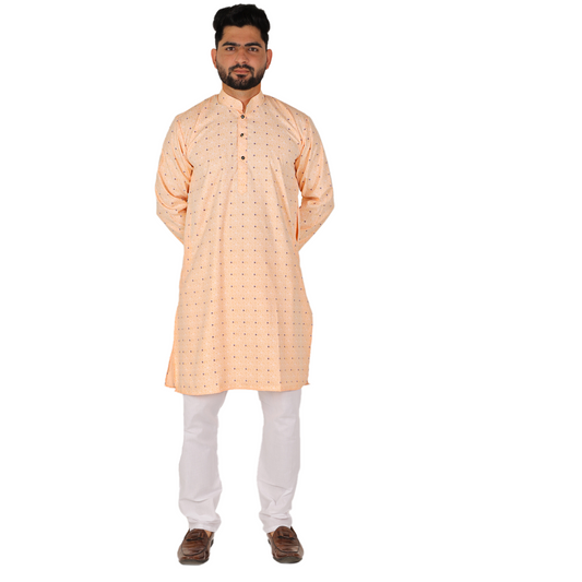 Pro Ethic Men's Kurta pajama set - Printed | Cotton | Peach | (A-114)