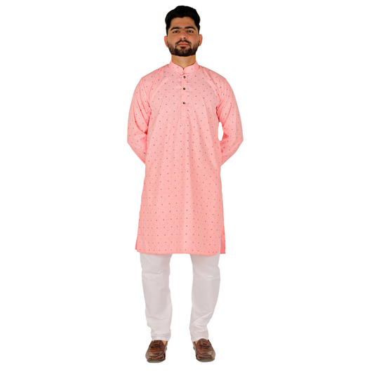 Pro Ethic Men's Kurta pajama set - Printed | Cotton | Pink | (A-114)