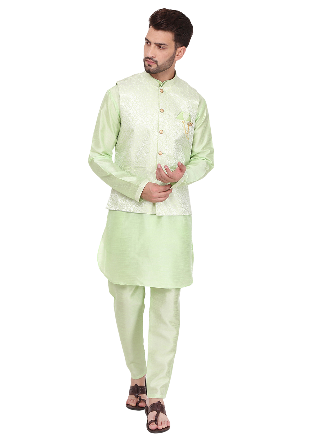 Pro-Ethic Silk Kurta Pajama With Jacket For Men | Green (C-104)