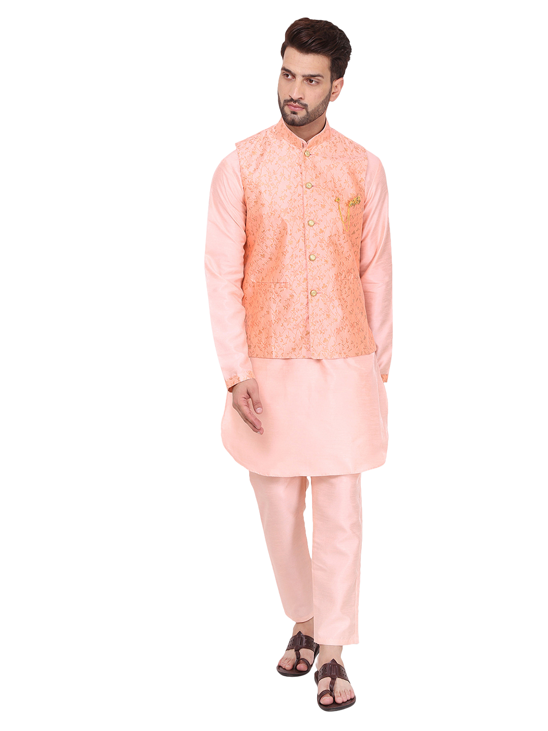 Pro-Ethic Style Developer Silk Kurta Pajama With Jacket For Men | Light Pink (C-101)