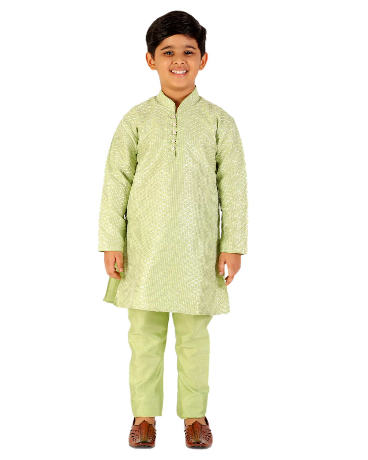 Pro Ethic Boy's Silk Jacquard Green Kurta Pajama Set (S-161)