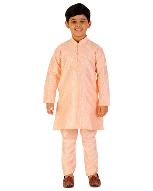 Pro Ethic Boy's Silk Jacquard Peach Kurta Pajama Set (S-161)