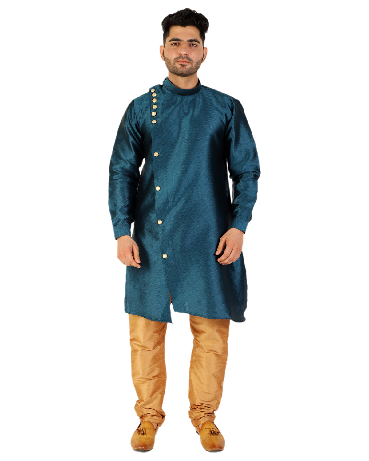 Pro Ethic Teal Green Men's Kurta Pajama Silk Self Design (A-102)