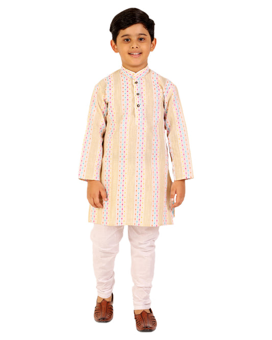 Pro Ethic Boy's Cotton Self Beige Kurta Pajama Set (S-164)