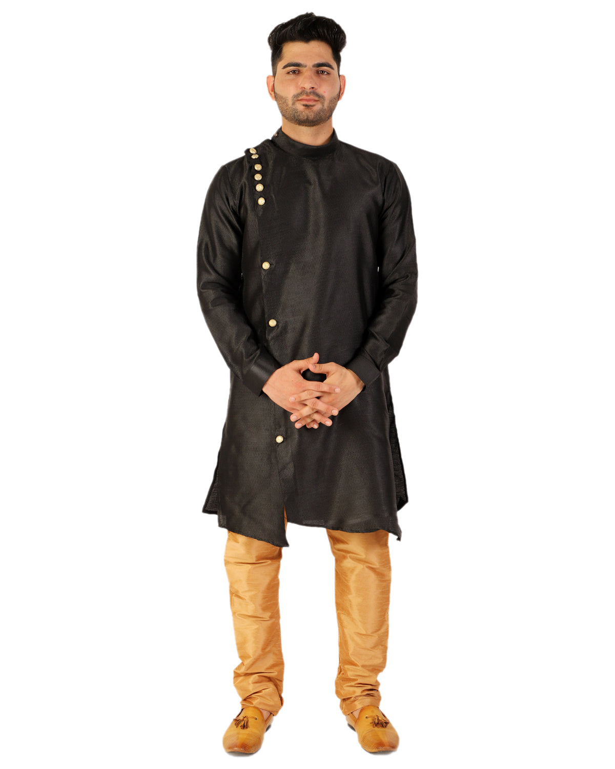 Pro Ethic Black Men's Kurta Pajama Silk Self Design (A-102)