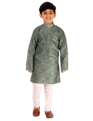 Pro Ethic Boys Kurta Pajama Set Silk Embellished Design Green (S-172)