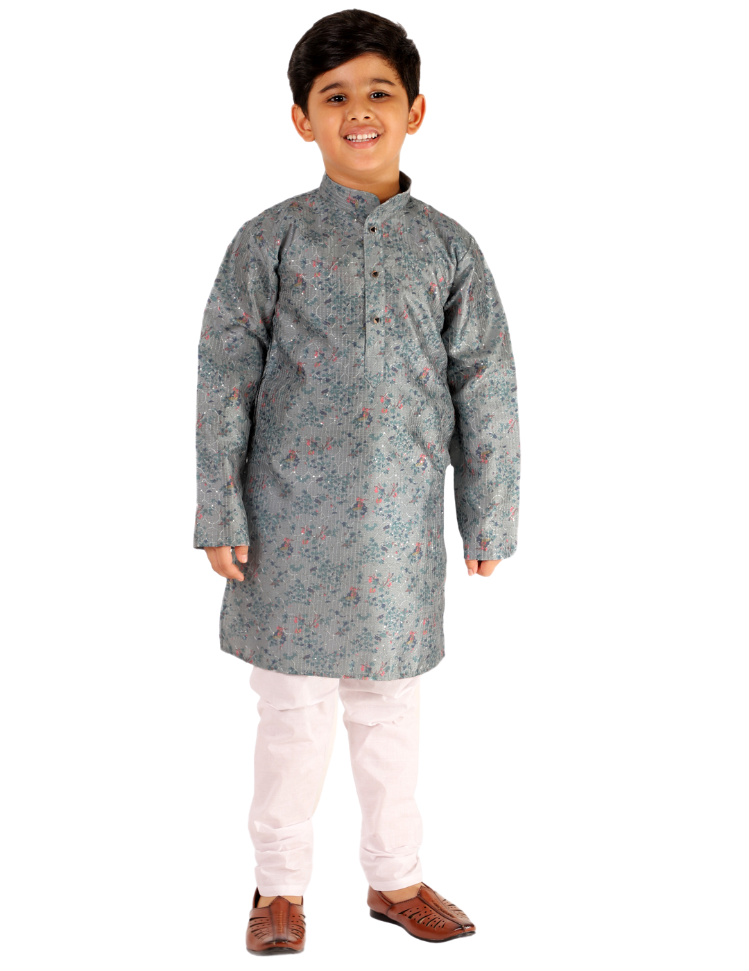 Pro Ethic Boys Kurta Pajama Set Silk Embellished Design Grey (S-172)