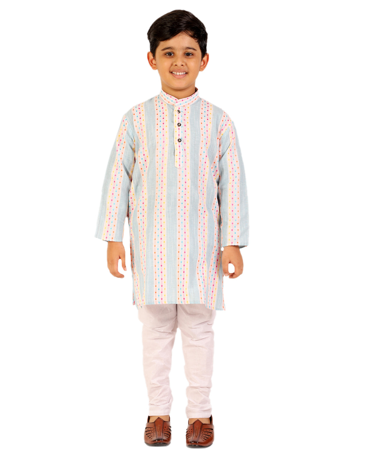 Pro Ethic Boy's Cotton Self Blue Kurta Pajama Set (S-164)