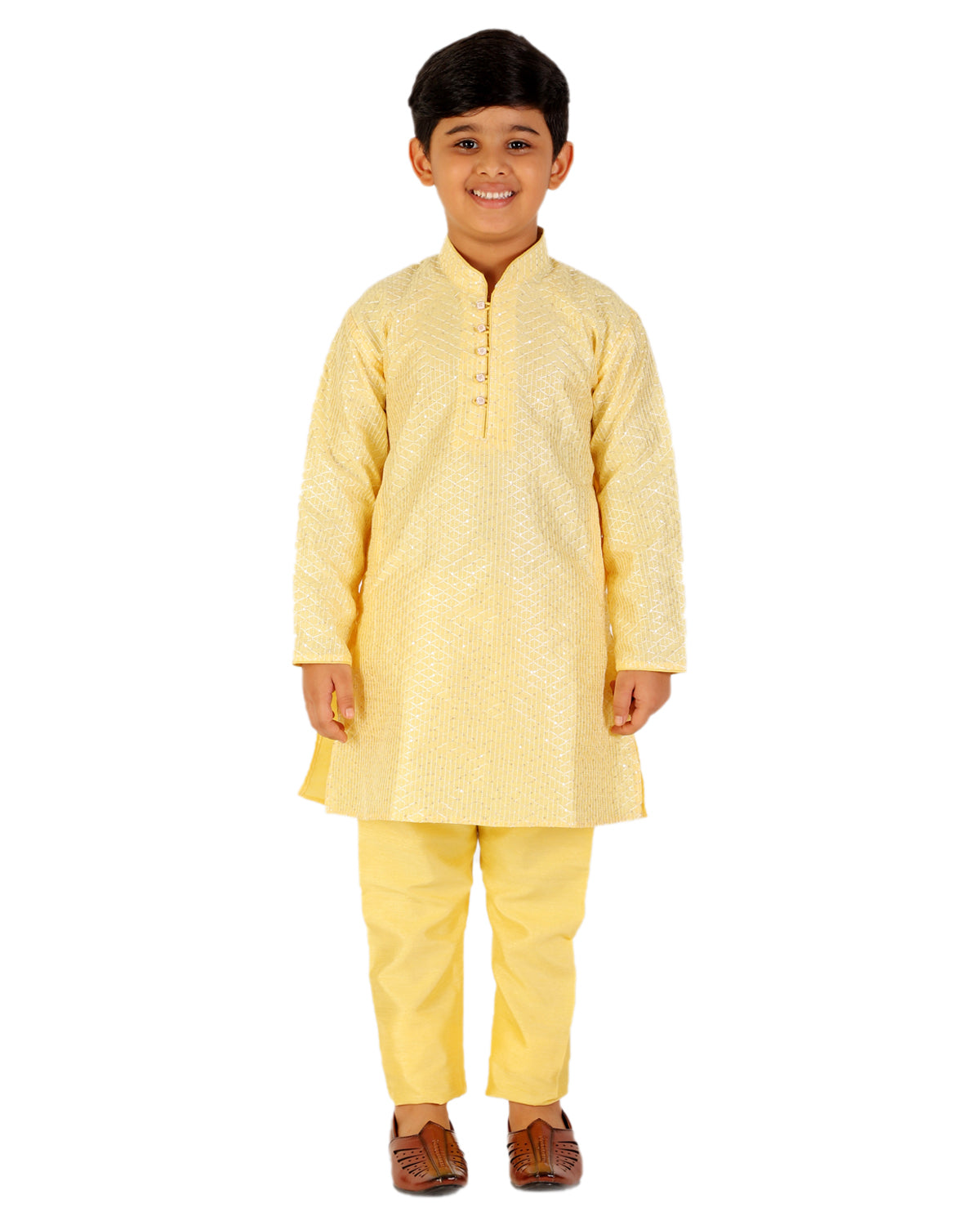 Pro Ethic Boy's Silk Jacquard Lemon Kurta Pajama Set (S-161)