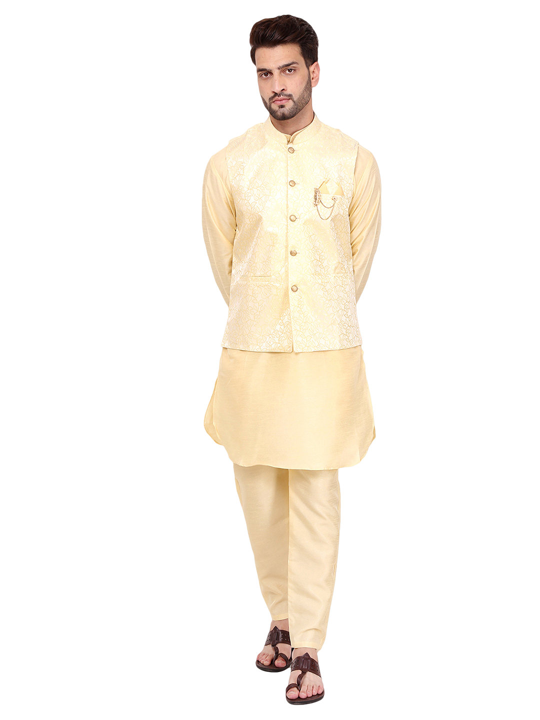 Pro-Ethic Silk Kurta Pajama With Jacket For Men | Yellow (C-104)