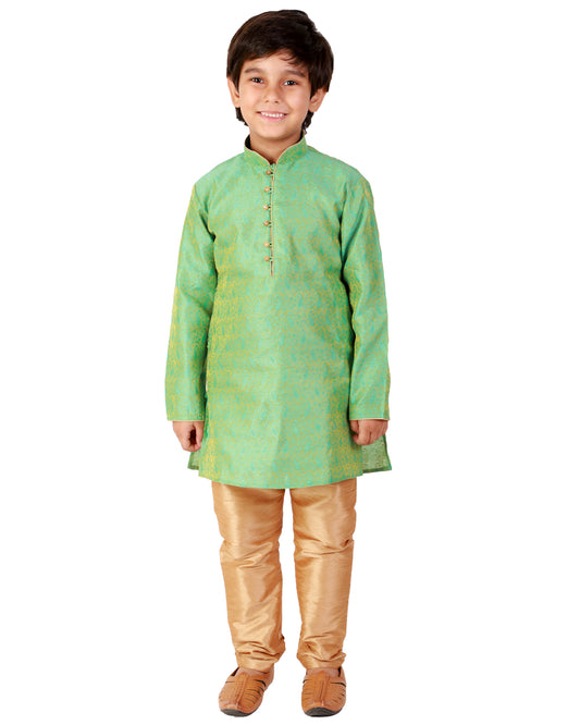 Pro Ethic Silk Kurta Pajama For Boys Iight Green Floral design S-106