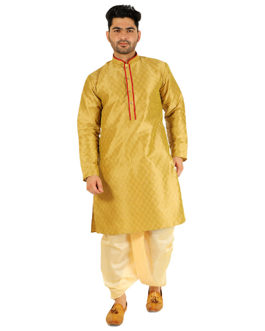 Pro Ethic Men's Dhoti Kurta Set Silk - Mehndi (A-105)