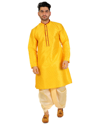 Pro Ethic Men's Dhoti Kurta Set Silk - Yellow (A-105)