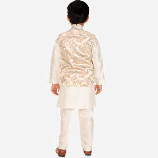 Pro Ethic Kurta Pajama For Boys With Waist Coat Silk Floral Cream (S-209)