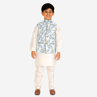 Pro Ethic Kurta Pajama For Boys With Waist Coat Silk Floral Light Blue (S-209)
