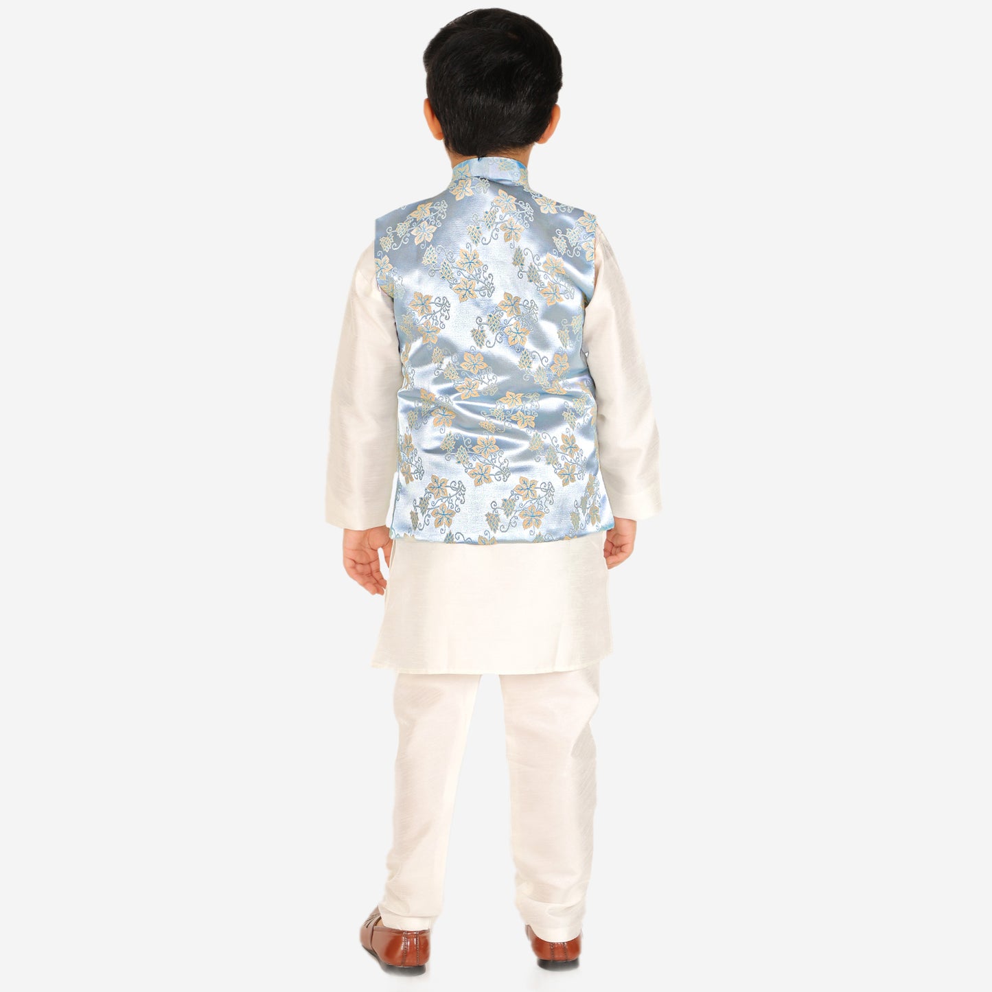 Pro Ethic Kurta Pajama For Boys With Waist Coat Silk Floral Light Blue (S-209)