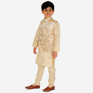 Pro Ethic Kurta Pajama For Boys With Waist Coat Silk Floral Gold (S-209)