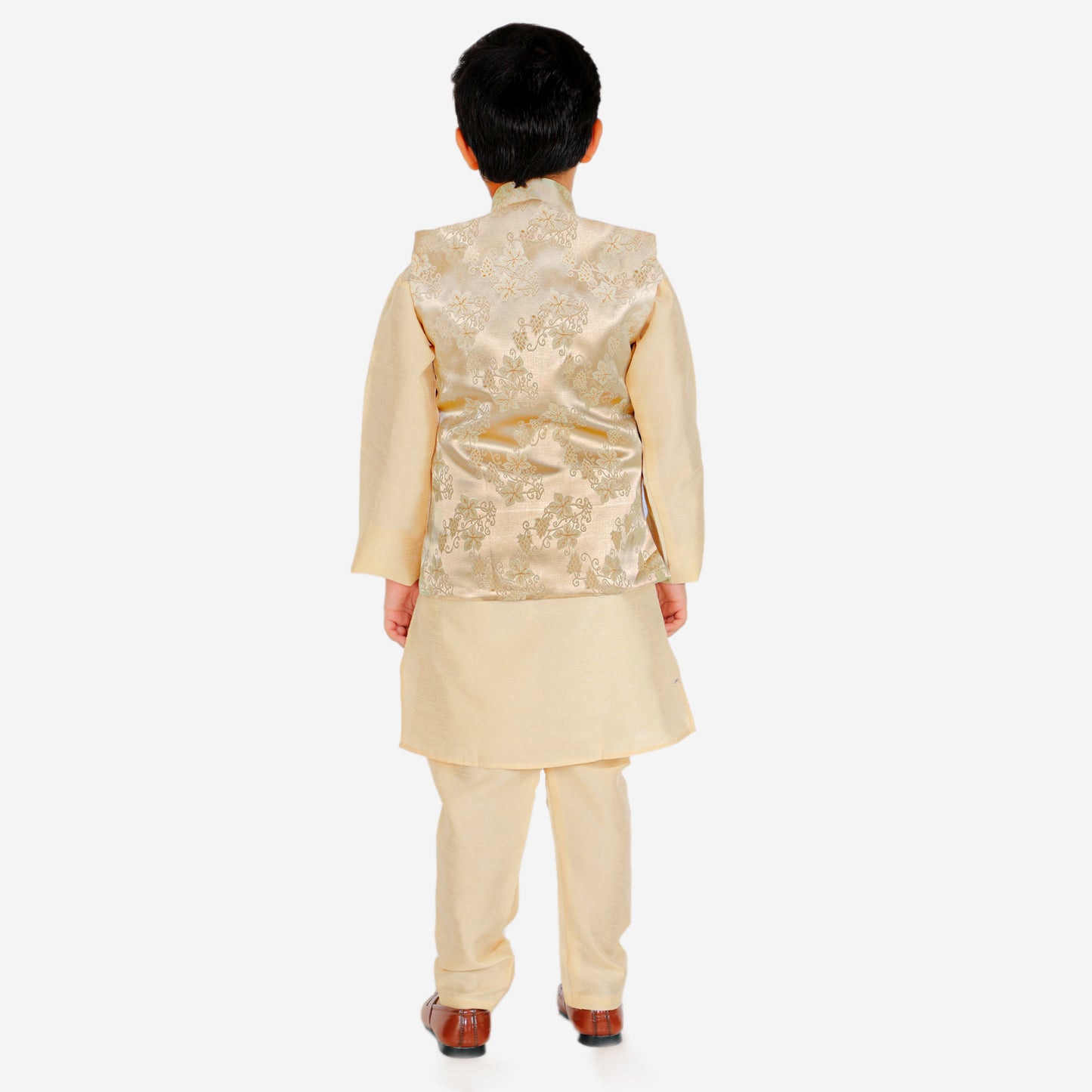 Pro Ethic Kurta Pajama For Boys With Waist Coat Silk Floral Gold (S-209)