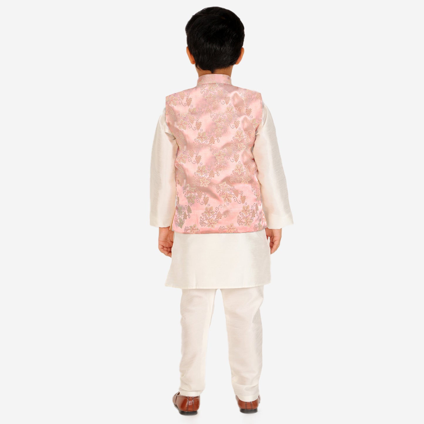 Pro Ethic Kurta Pajama For Boys With Waist Coat Silk Floral Peach (S-209)