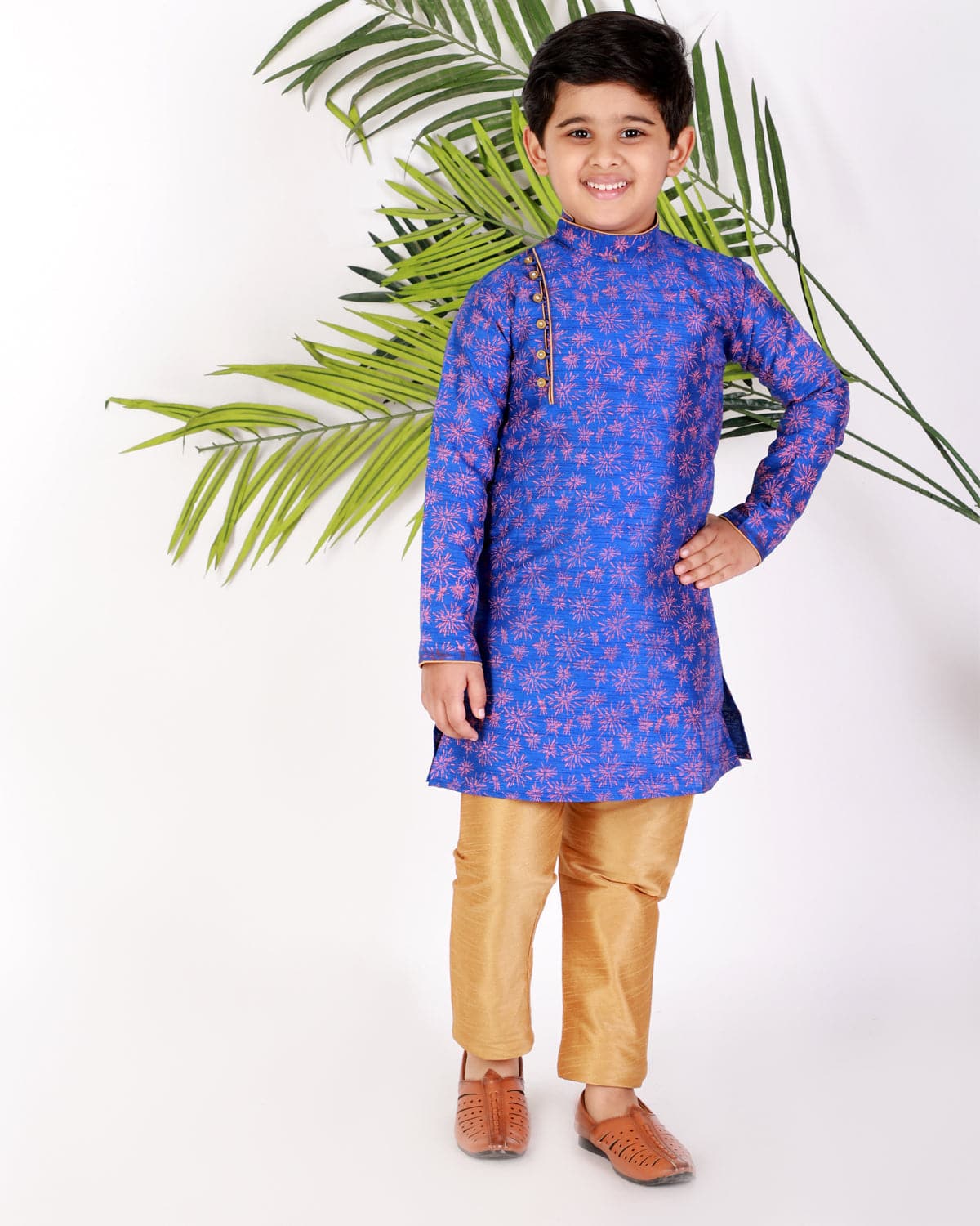 Pro Ethic Royal Blue Boys Ethnic Wear Kurta Pajama Silk Embellished