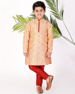 Light Pink Kurta Pajama Boys Ethnic Wear Silk Embellished - Pro Ethic