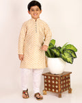 Pro Ethic Boys Kurta Pajama & Waistcoat Set Silk Chicken Design Brown (S-177)