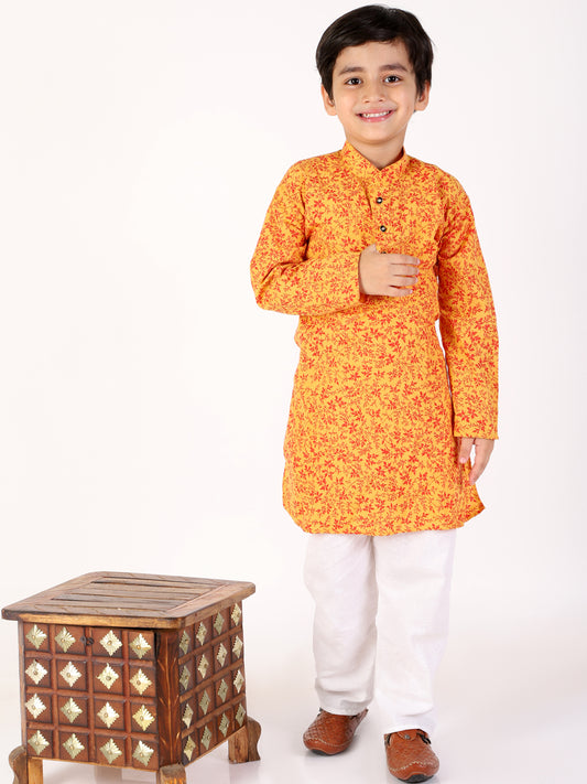 Pro Ethic Boys Yellow Kurta Pajama Floral Printed (S-158)