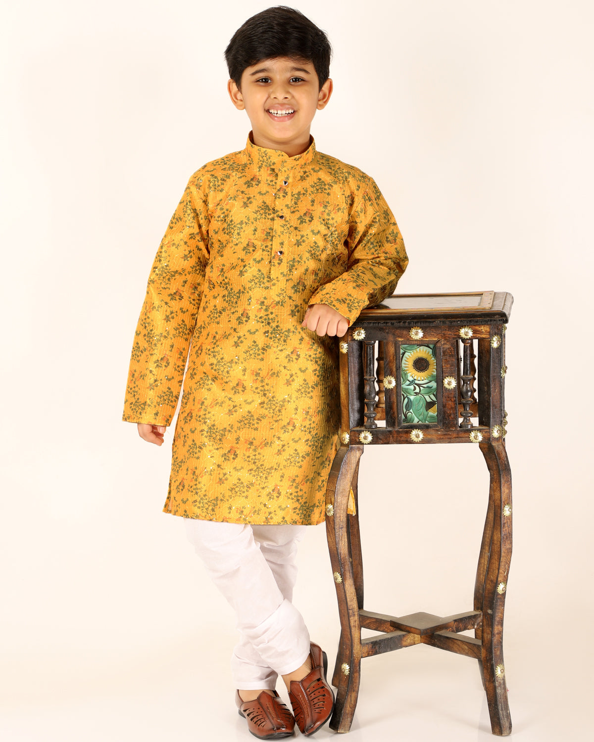 Pro Ethic Boys Kurta Pajama Set Silk Embellished Design Yellow (S-172)