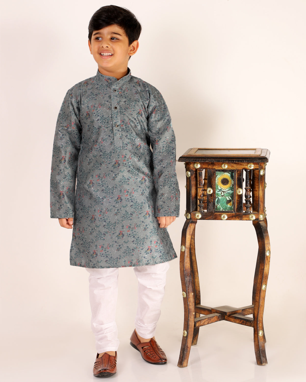 Pro Ethic Boys Kurta Pajama Set Silk Embellished Design Grey (S-172)