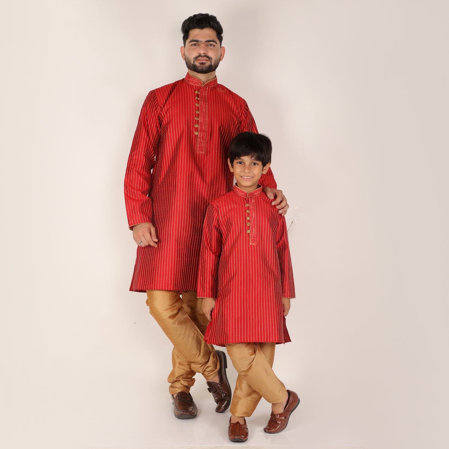 Pro Ethic Father Son Matching Outfits Kurta Pajama Set Maroon Silk B-109