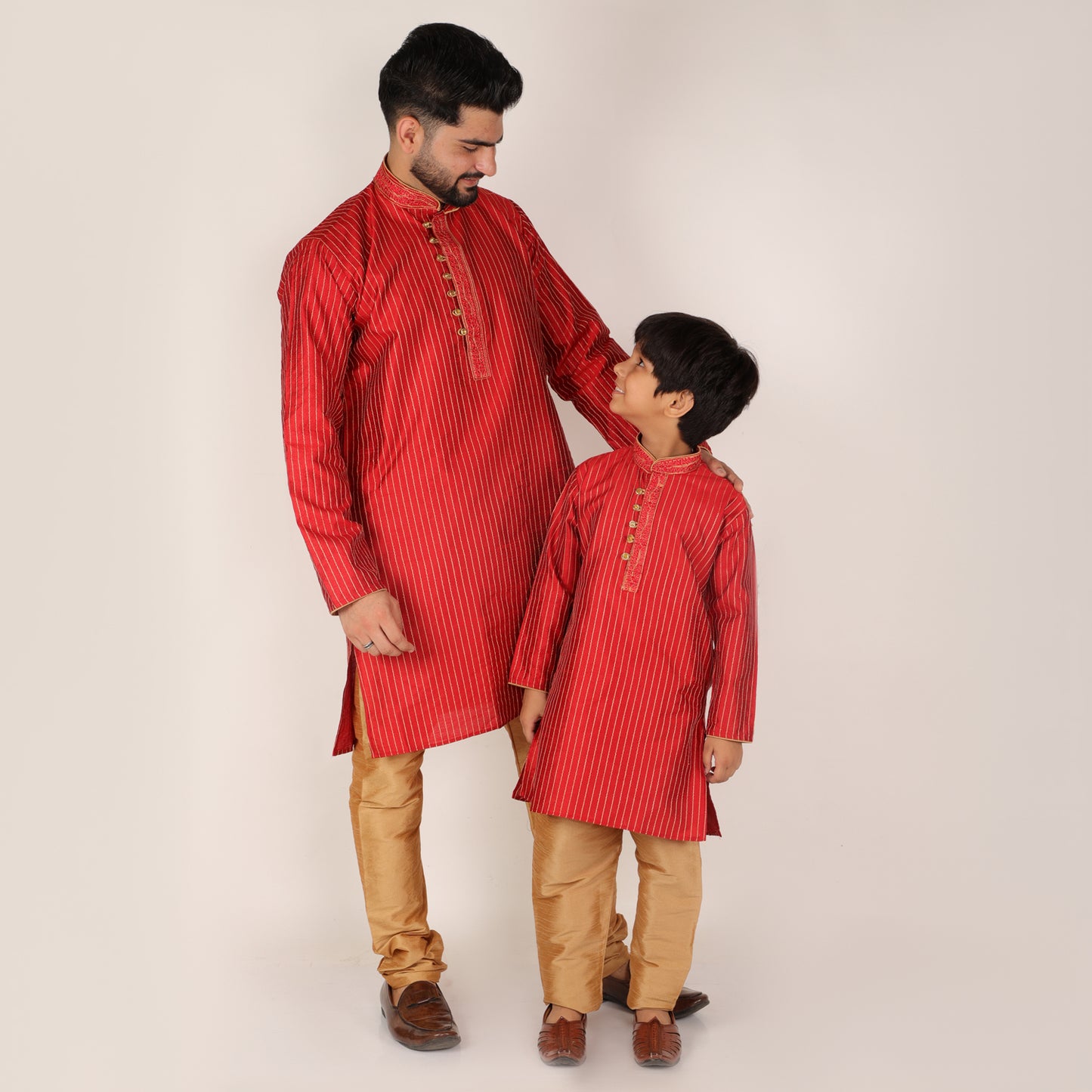 Pro Ethic Father Son Matching Outfits Kurta Pajama Set Maroon Silk B-109