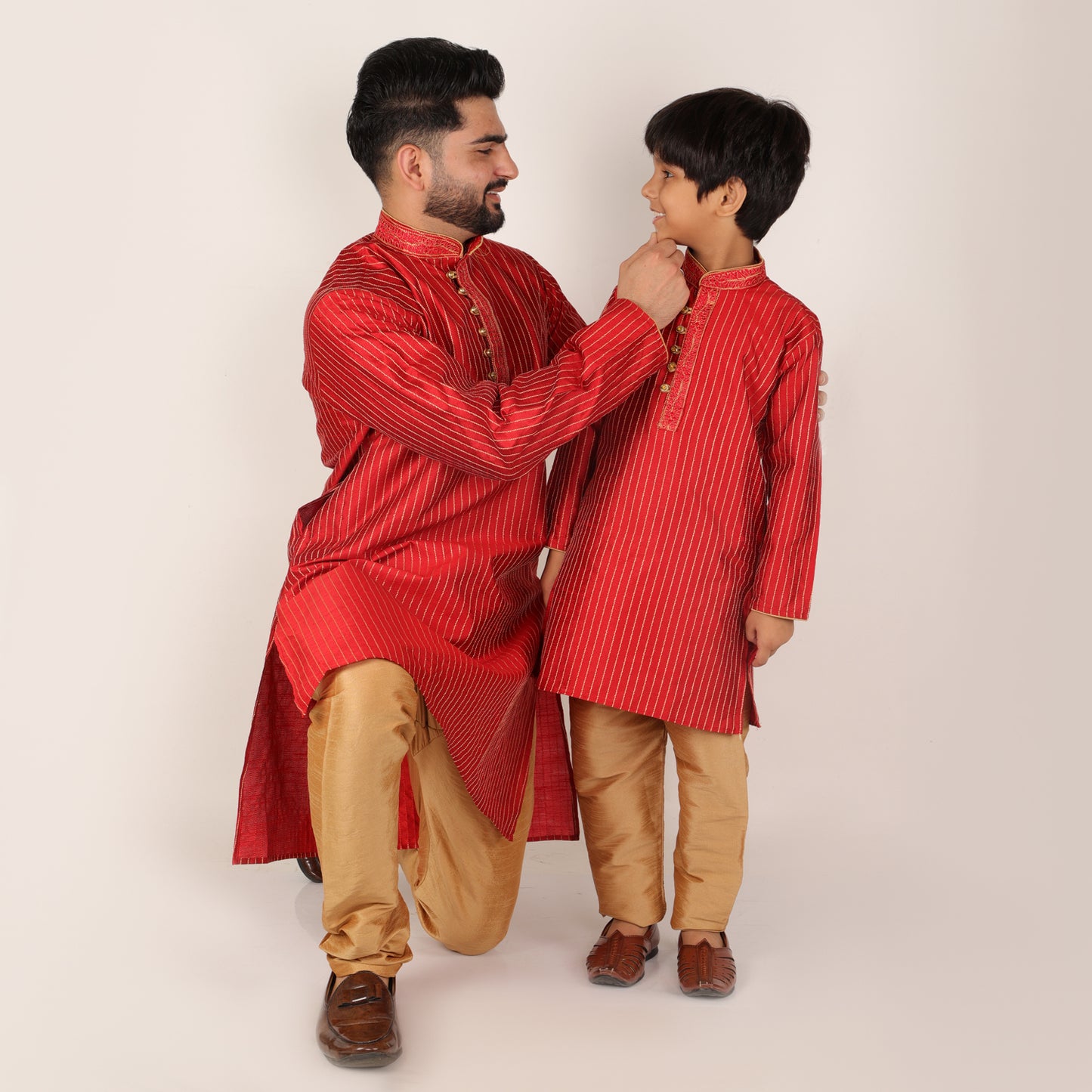 Pro Ethic Father Son Matching Outfits Kurta Pajama Set Maroon Silk B-109